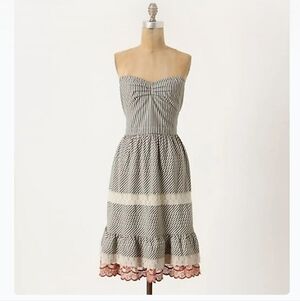 Anthropologie Zehavale Striped Navy and Cream Tiered Dress